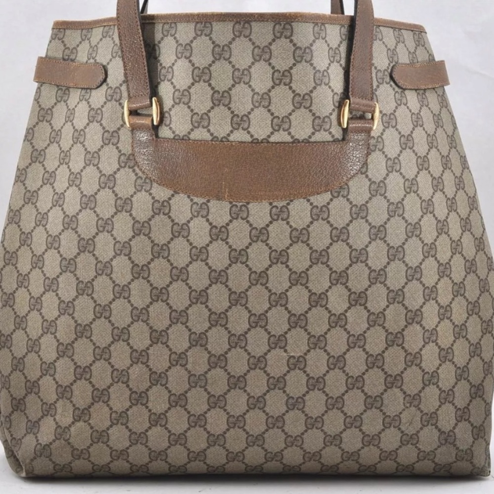 AUTH GUCCI Vintage Gucci GG Monogram Large Shoulder Bag Tote - Picture 2 of 13